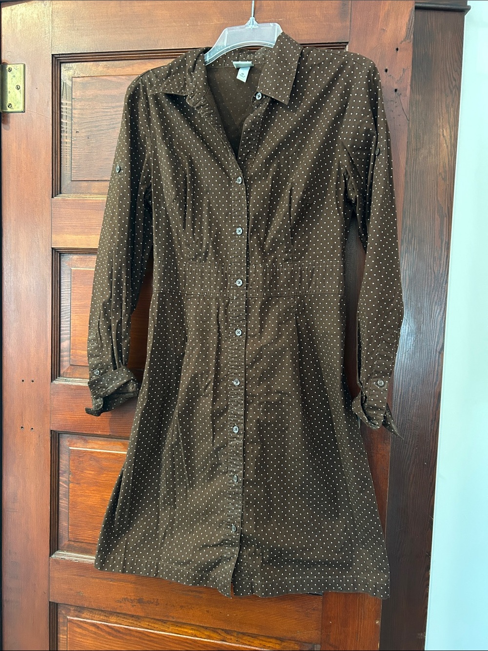 Merona Brown Polka Dot Button-Front Shirt Dress M